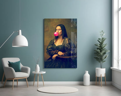 Pink Bubble Gum Renaissance Portrait Glass Wall Art