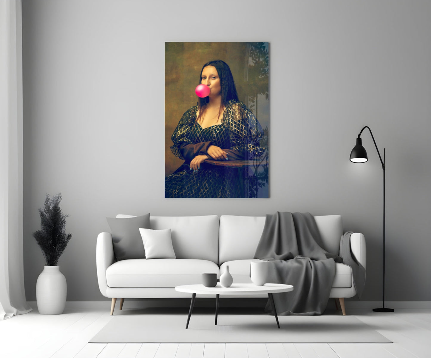 Pink Bubble Gum Renaissance Portrait Glass Wall Art