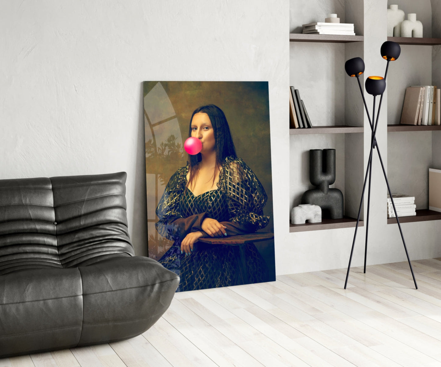 Pink Bubble Gum Renaissance Portrait Glass Wall Art