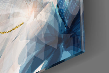 Gold Ring and Teal Feather Blooms Glass Wall Art