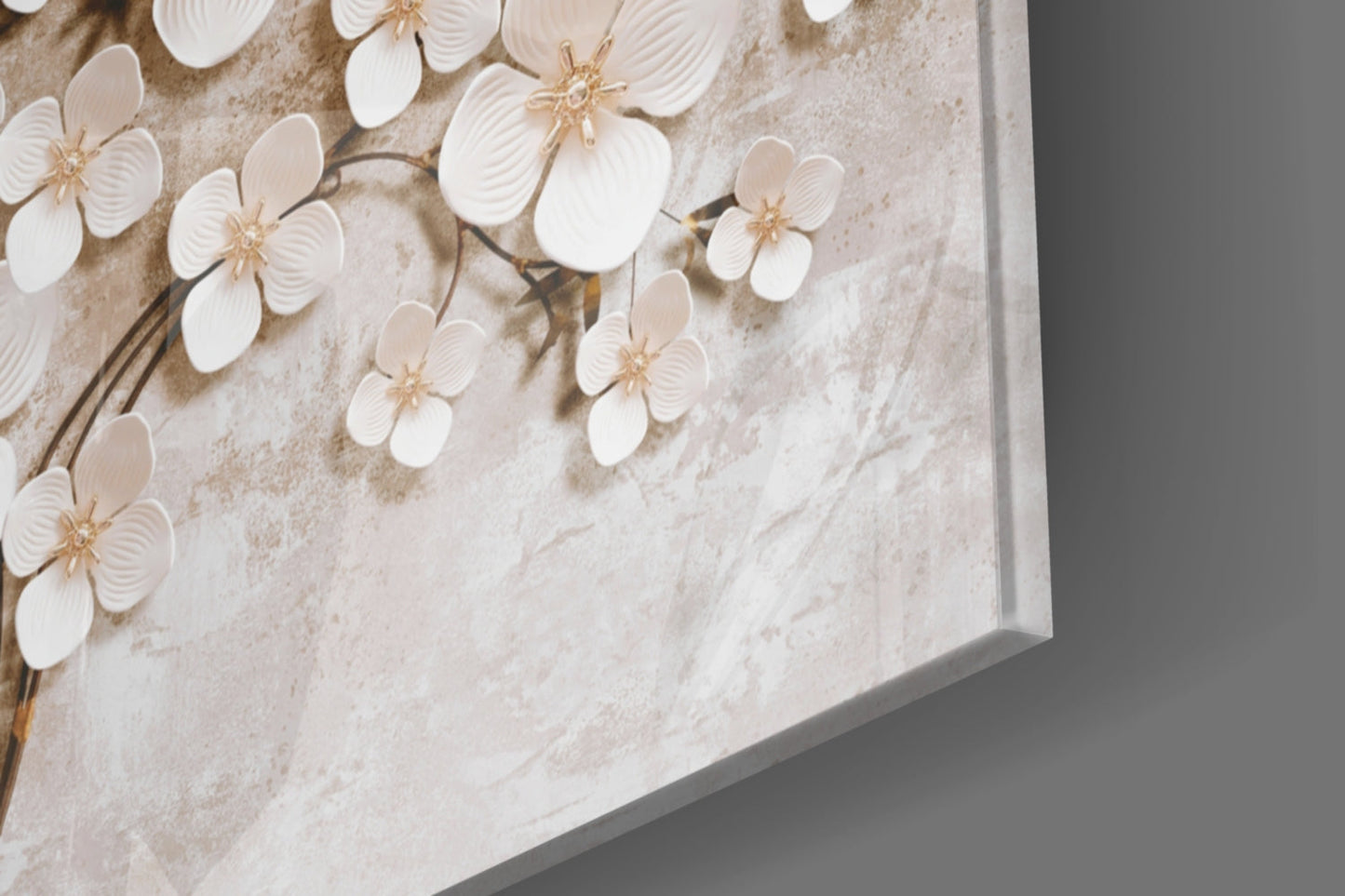 Cream Petals Beige Blossom Tree of Life Glass Wall Art