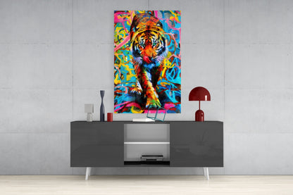 Vibrant Graffiti Tiger Glass Wall Art