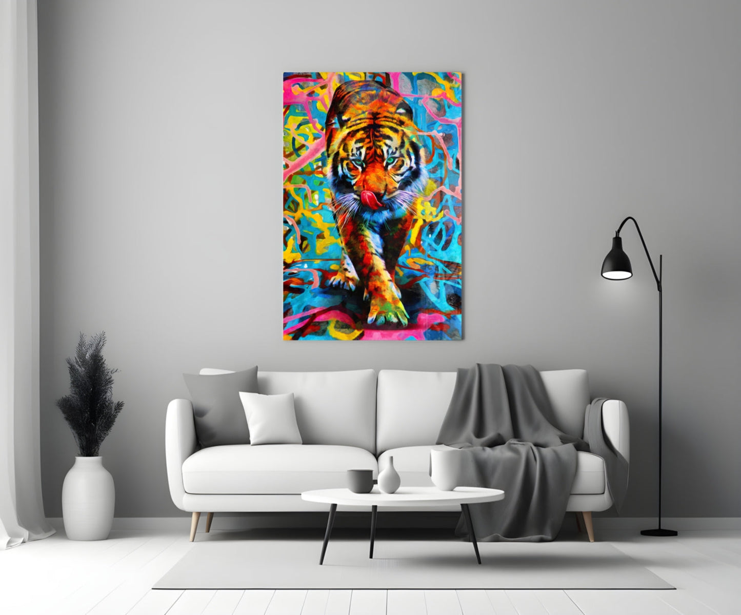 Vibrant Graffiti Tiger Glass Wall Art