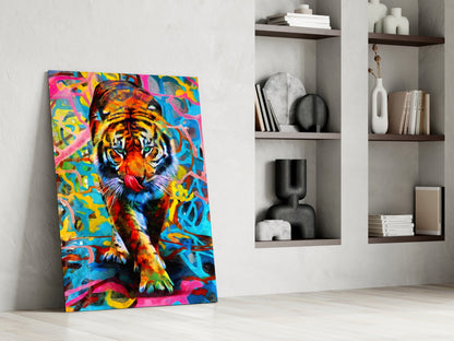 Vibrant Graffiti Tiger Glass Wall Art