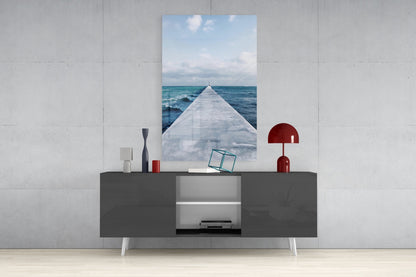 White Pier Turquoise Ocean Glass Wall Art