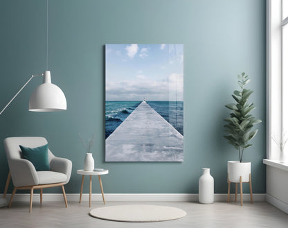 White Pier Turquoise Ocean Glass Wall Art