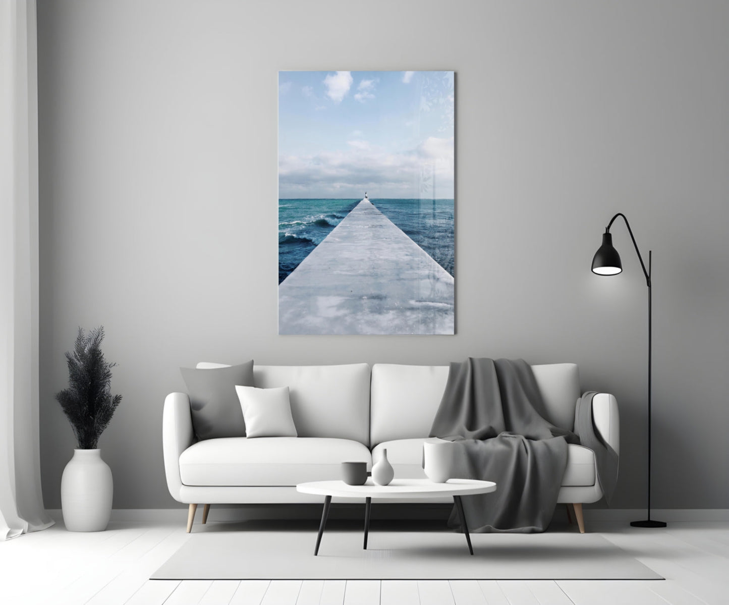White Pier Turquoise Ocean Glass Wall Art
