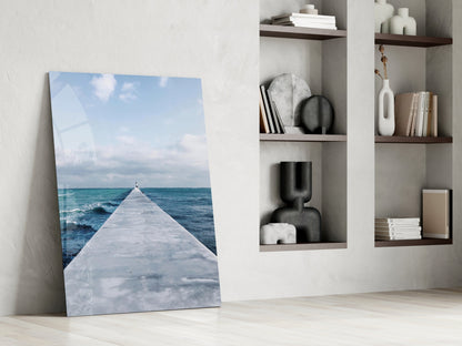 White Pier Turquoise Ocean Glass Wall Art