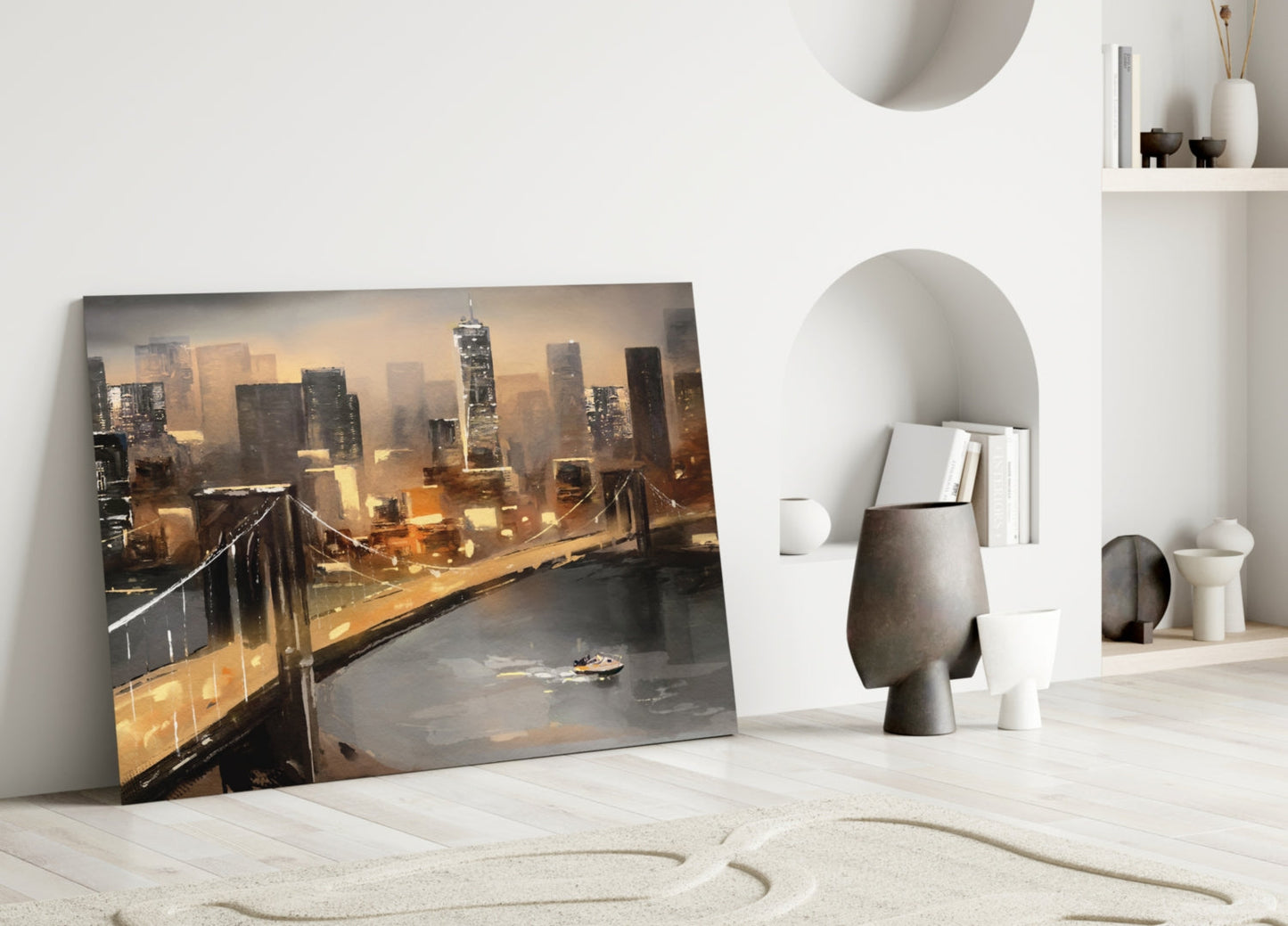 Painted Suspension Bridge at Dusk Glass Wall Art