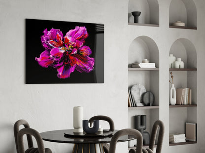 Magenta and Red Painted Peony Glass Wall Art