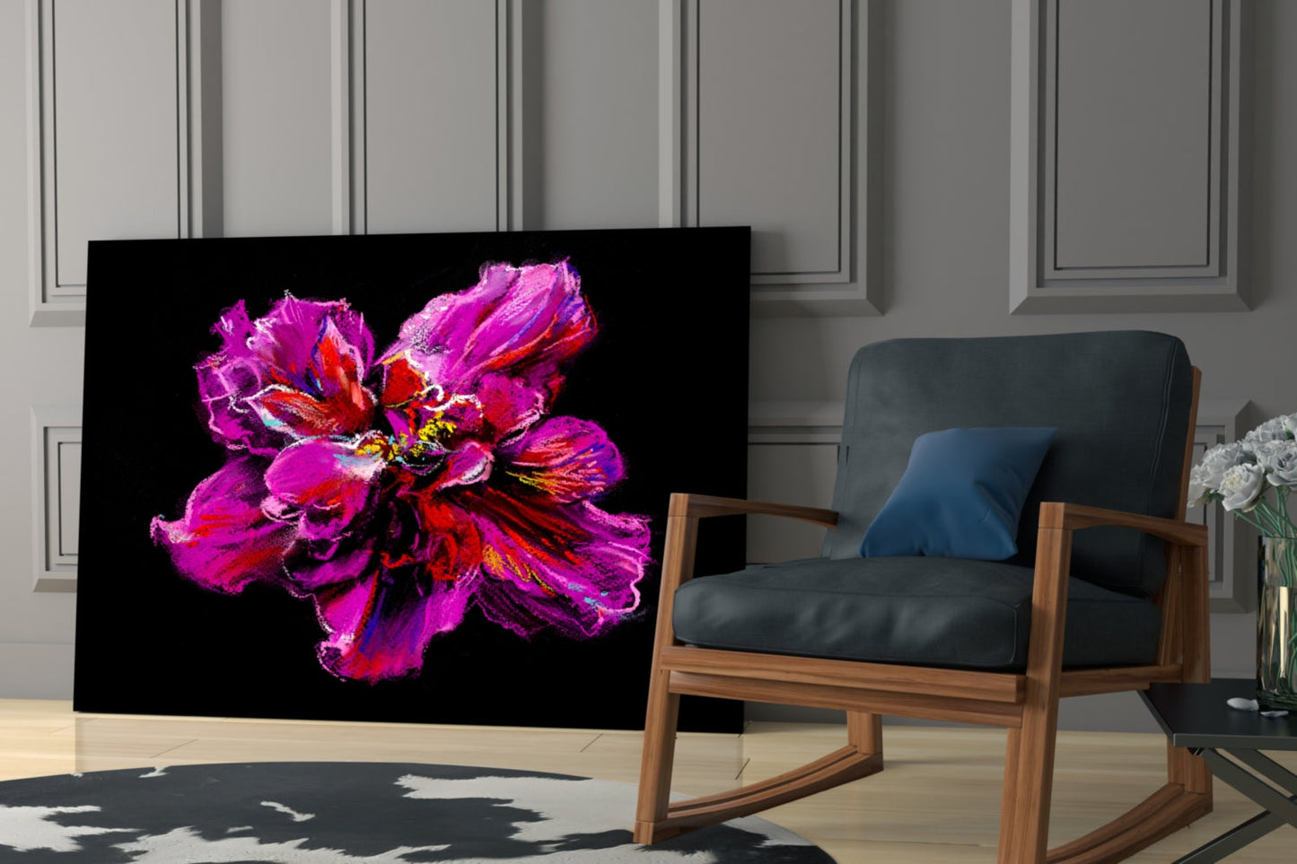 Magenta and Red Painted Peony Glass Wall Art
