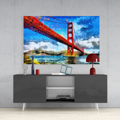 Impasto Painted Golden Gate Bridge Glass Wall Art