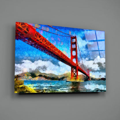 Impasto Painted Golden Gate Bridge Glass Wall Art