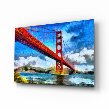 Impasto Painted Golden Gate Bridge Glass Wall Art