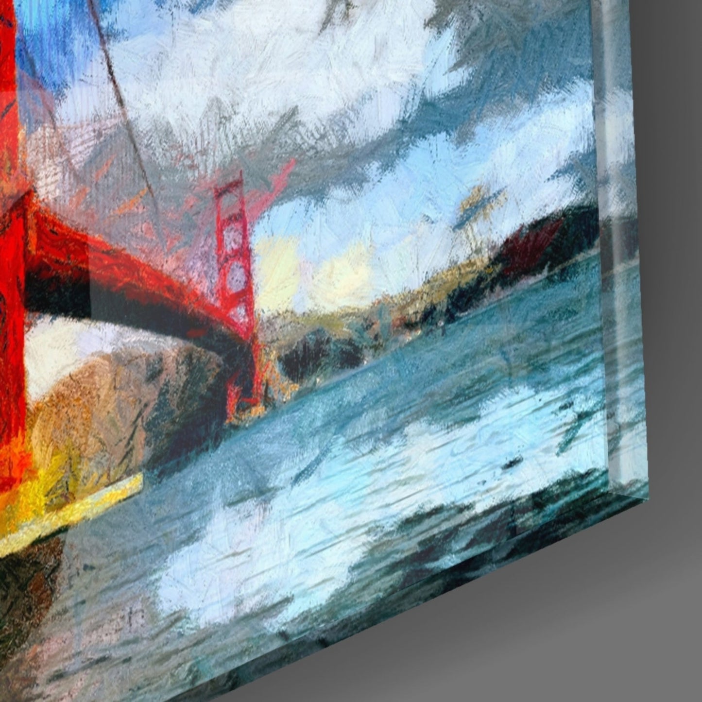 Impasto Painted Golden Gate Bridge Glass Wall Art