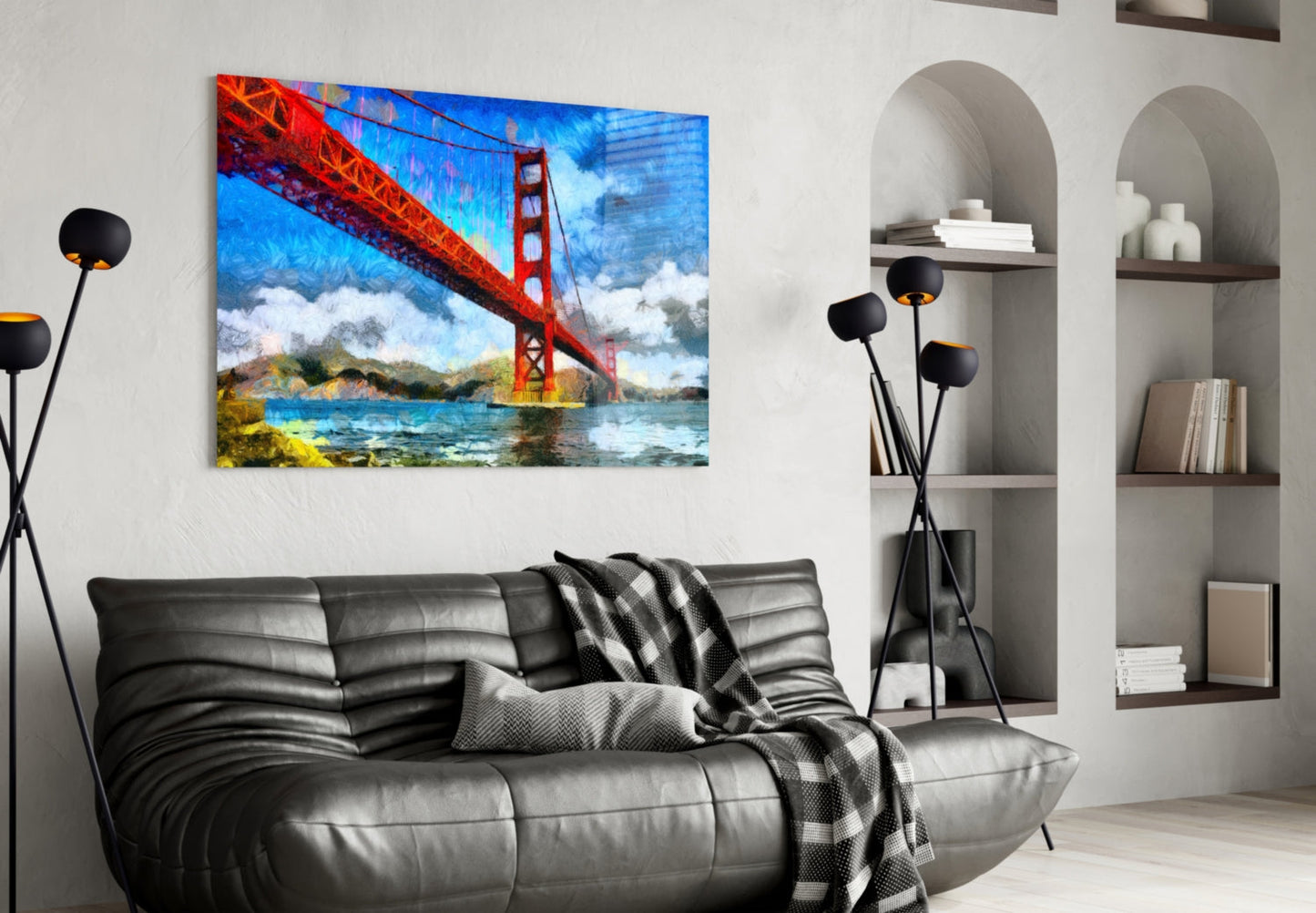 Impasto Painted Golden Gate Bridge Glass Wall Art