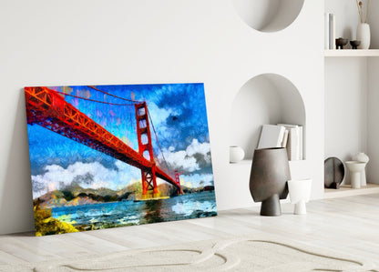 Impasto Painted Golden Gate Bridge Glass Wall Art