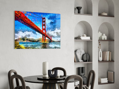 Impasto Painted Golden Gate Bridge Glass Wall Art