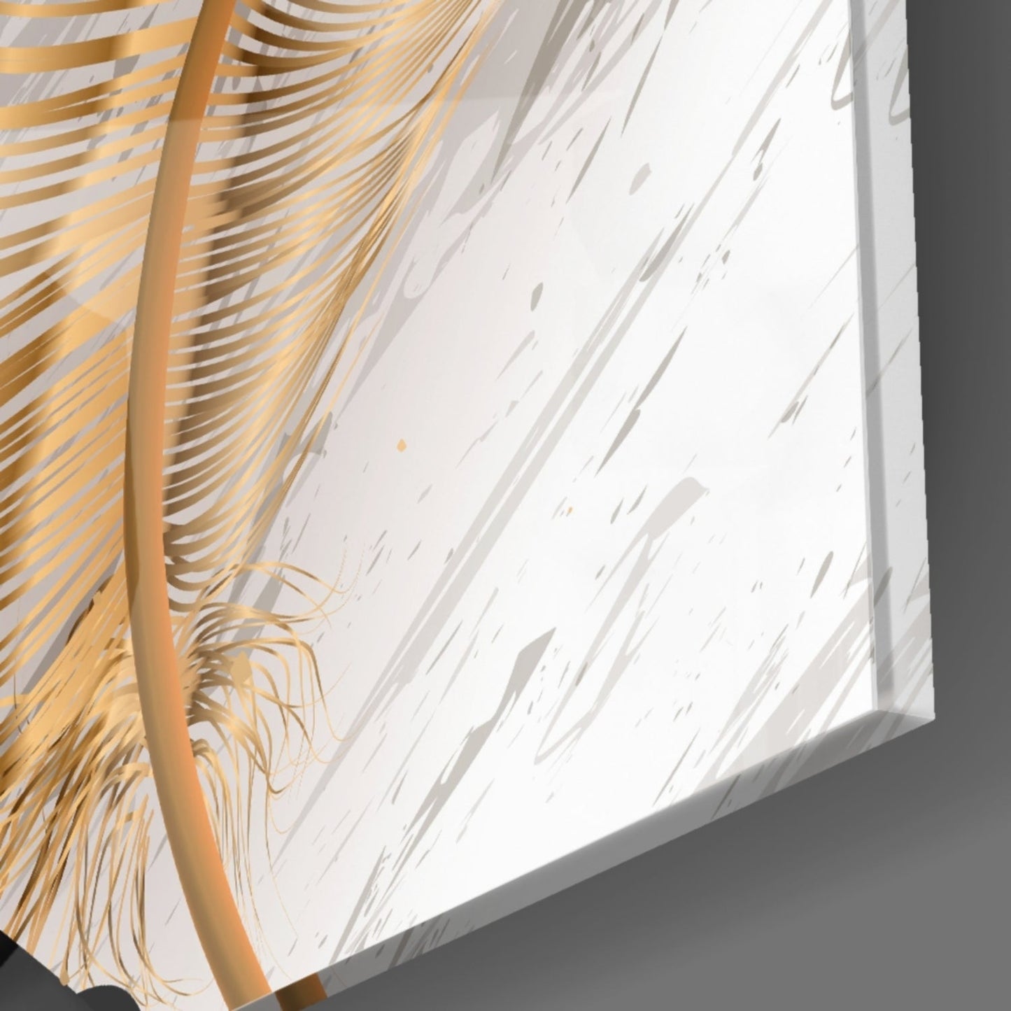 Gold Feather Black Leaf Marble Glass Wall Art