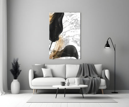 Black Gold Leaf Marble Glass Wall Art