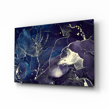 Midnight Navy Gold Ink Glass Wall Art