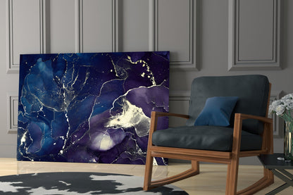 Midnight Navy Gold Ink Glass Wall Art
