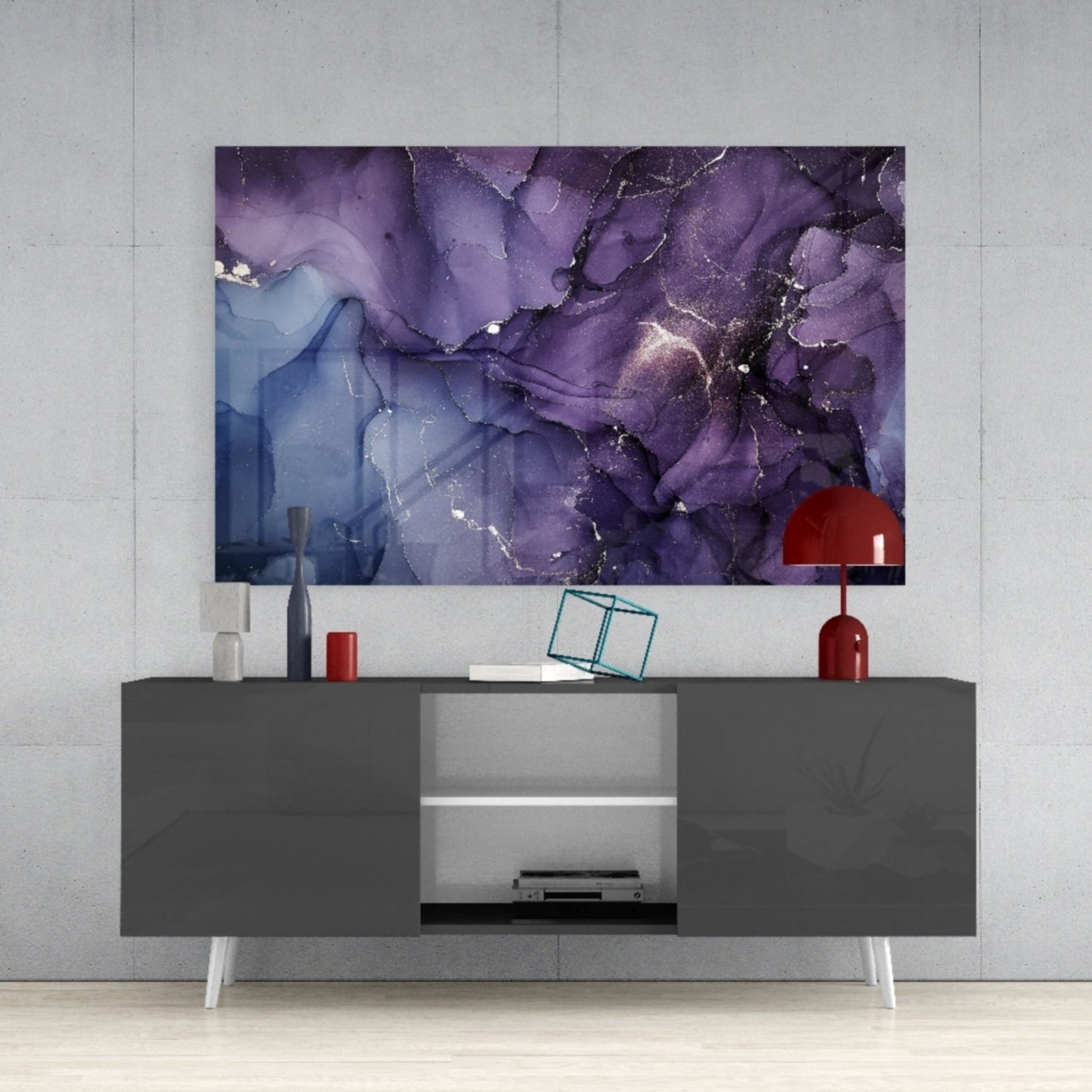 Purple Lavender Gold Ink Glass Wall Art