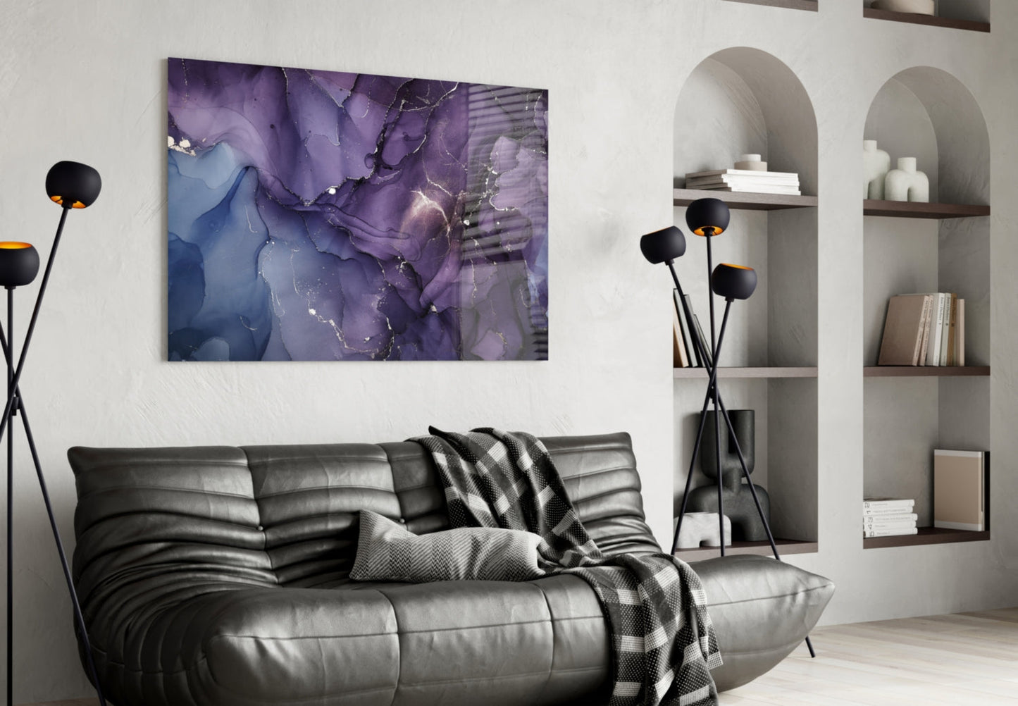 Purple Lavender Gold Ink Glass Wall Art