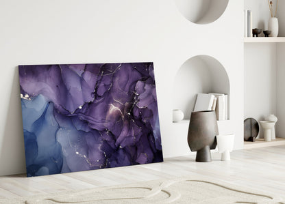 Purple Lavender Gold Ink Glass Wall Art