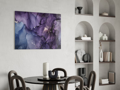 Purple Lavender Gold Ink Glass Wall Art