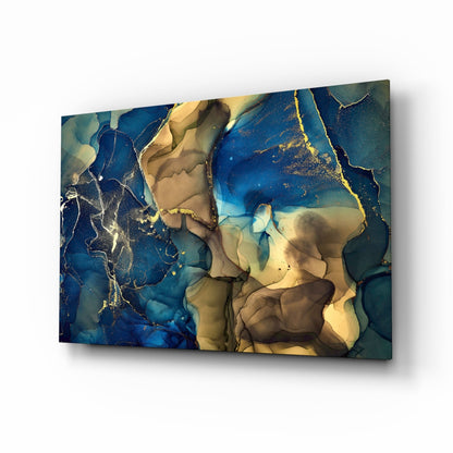 Blue Gold Ink Currents Glass Wall Art