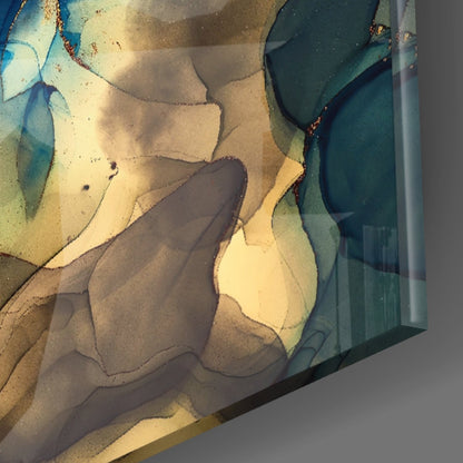 Blue Gold Ink Currents Glass Wall Art