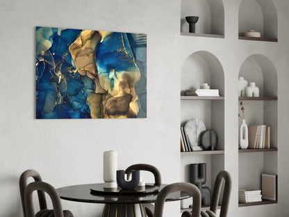 Blue Gold Ink Currents Glass Wall Art