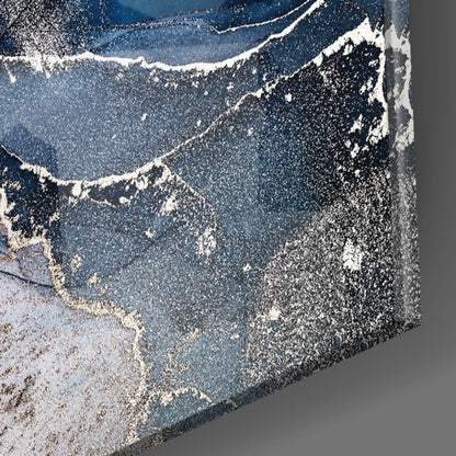 Steel Blue Gold Ink Glass Wall Art