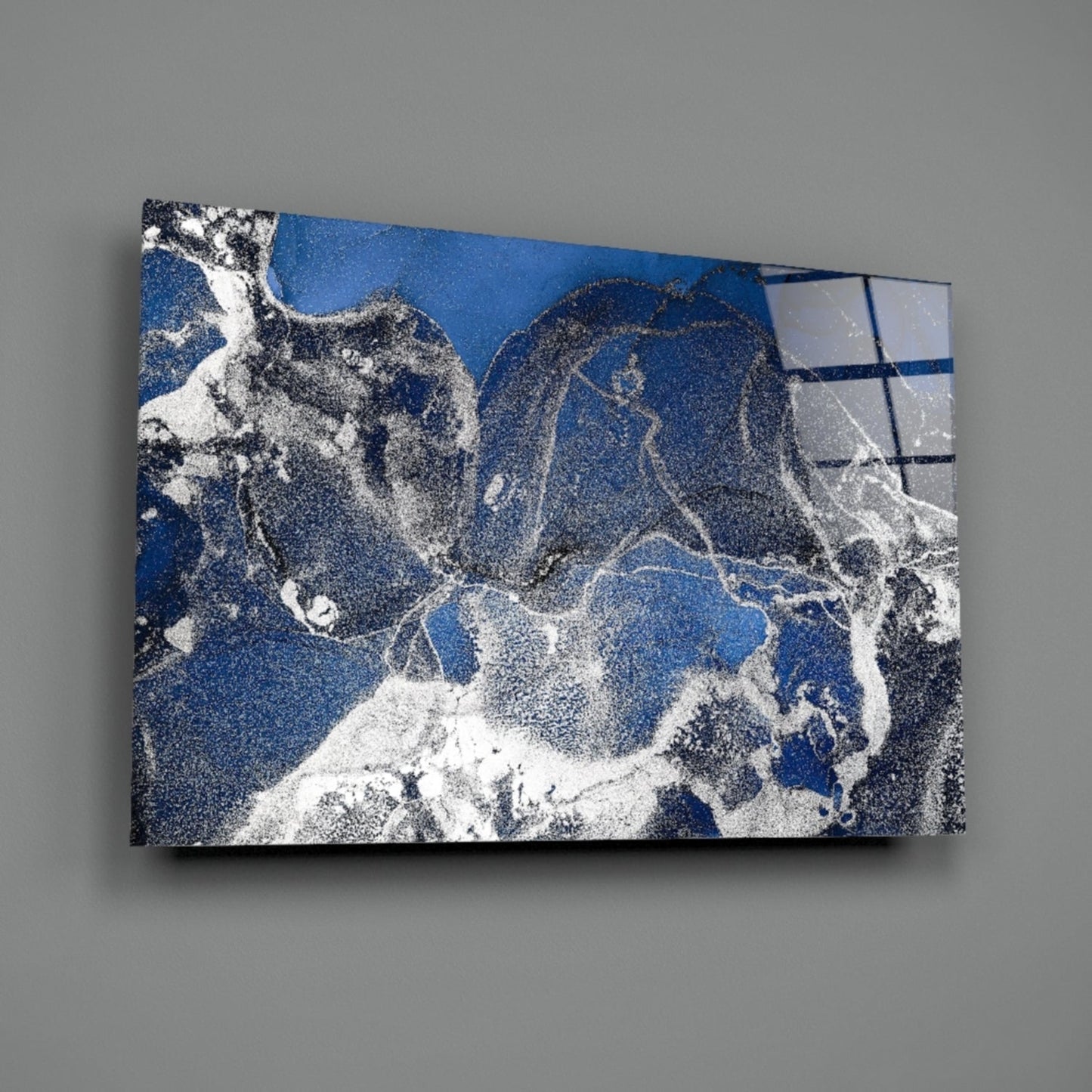 Royal Blue White Ink Glass Wall Art
