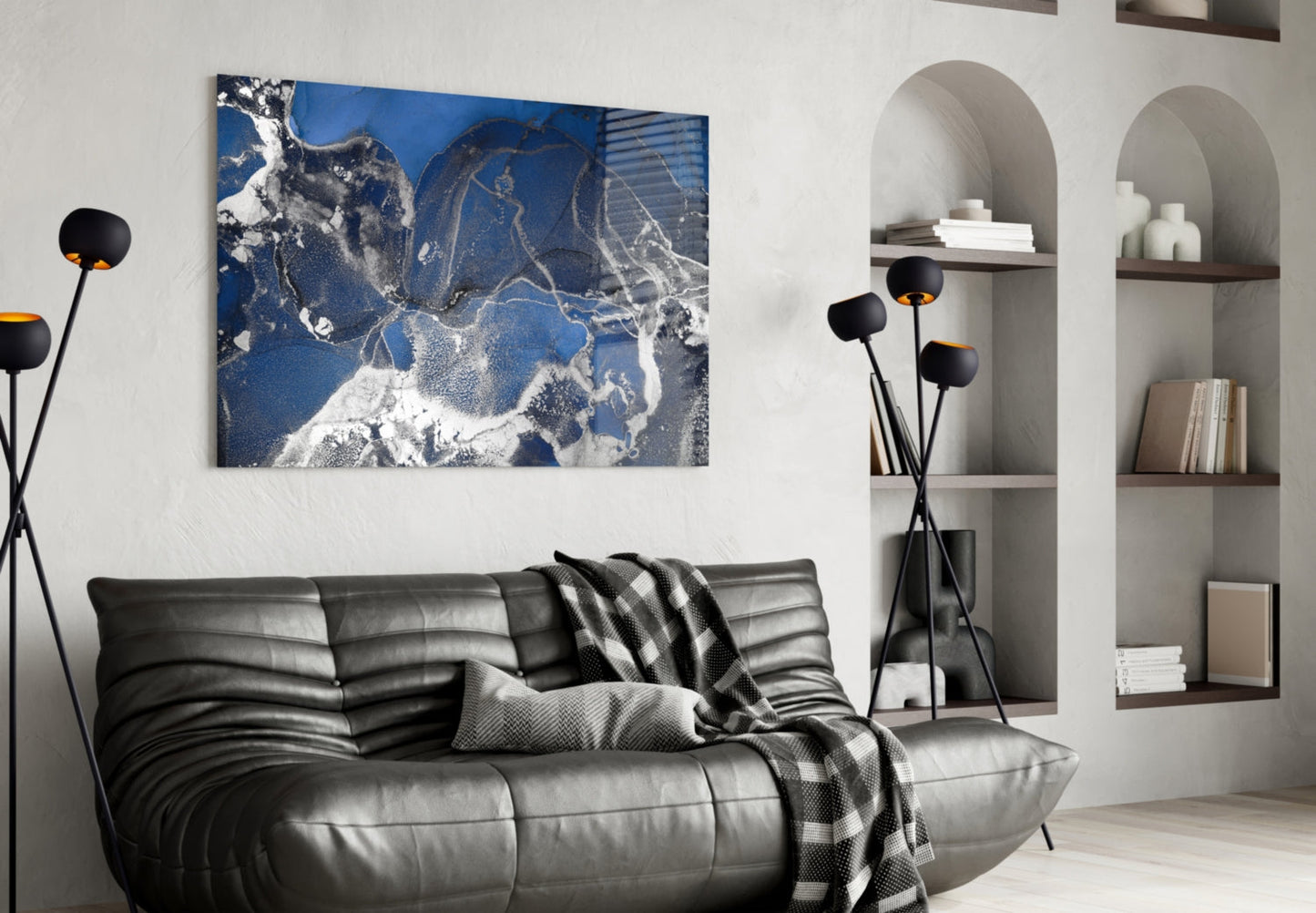 Royal Blue White Ink Glass Wall Art