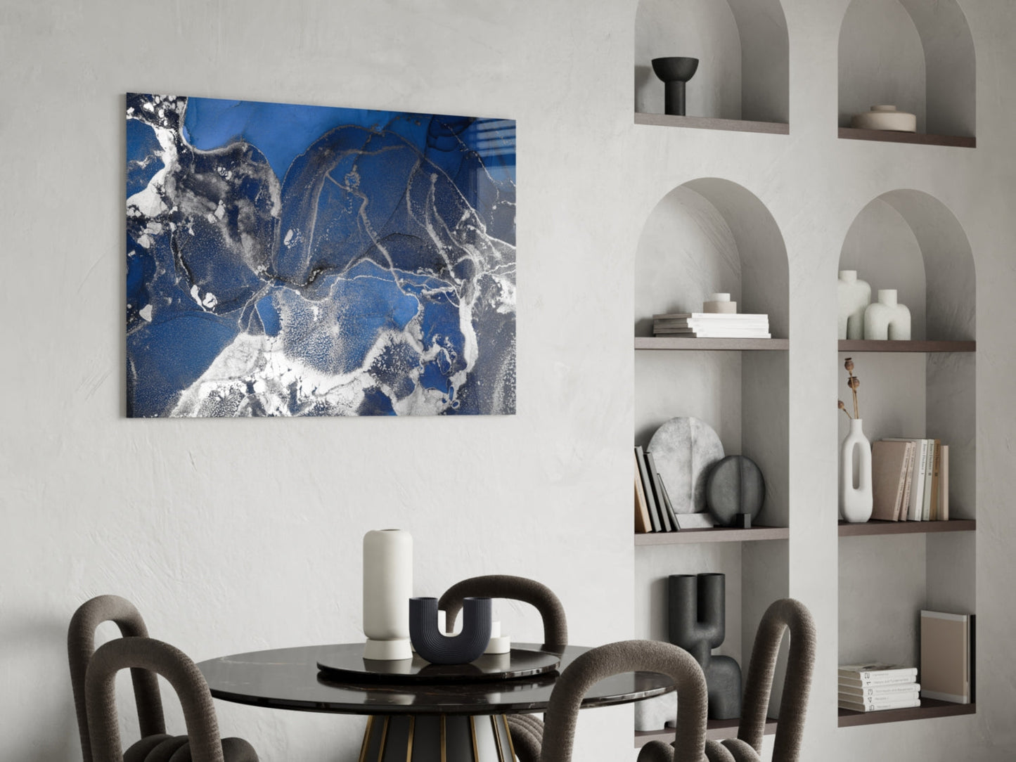Royal Blue White Ink Glass Wall Art