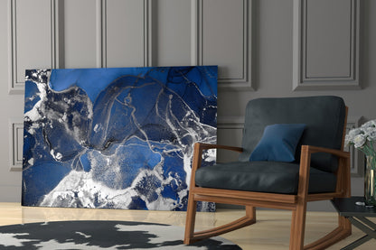 Royal Blue White Ink Glass Wall Art
