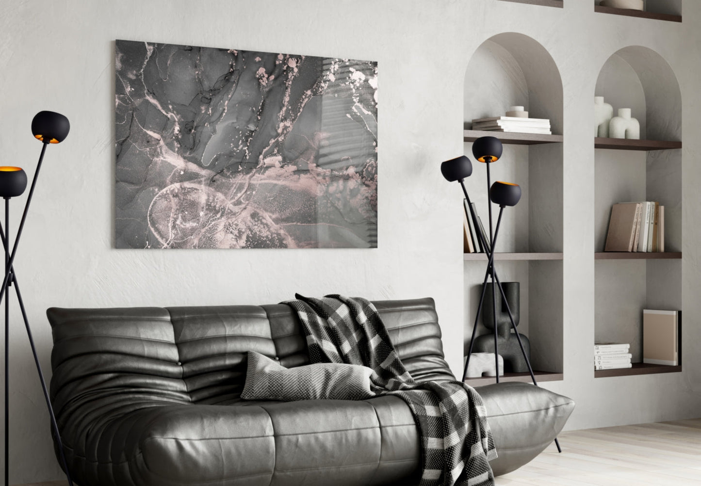 Charcoal Rose Gold Marble Glass Wall Art