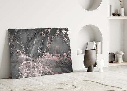 Charcoal Rose Gold Marble Glass Wall Art
