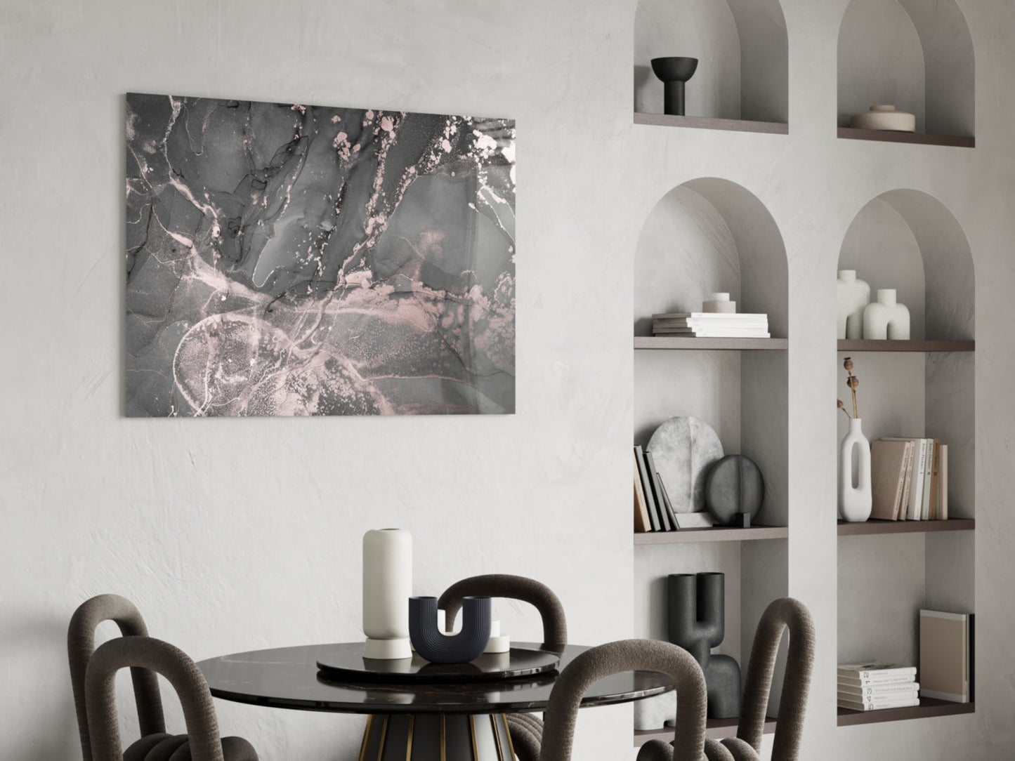 Charcoal Rose Gold Marble Glass Wall Art