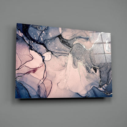 Blush Navy Ink Swirl Glass Wall Art