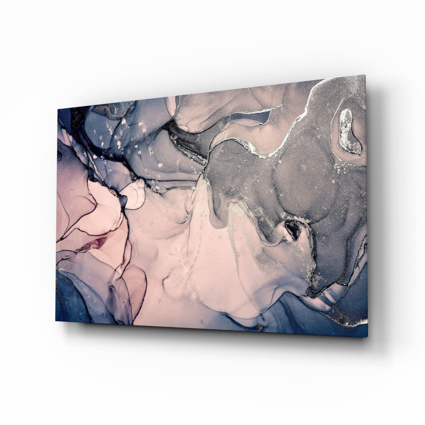 Blush Navy Ink Swirl Glass Wall Art