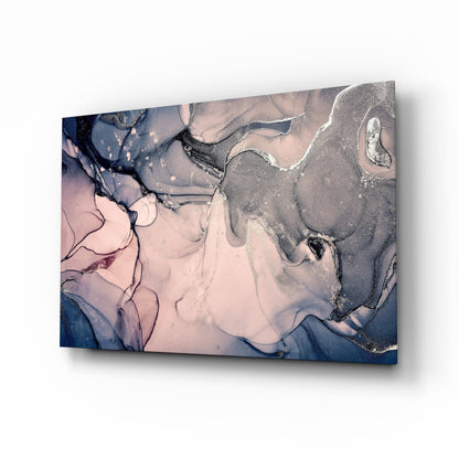 Blush Navy Ink Swirl Glass Wall Art