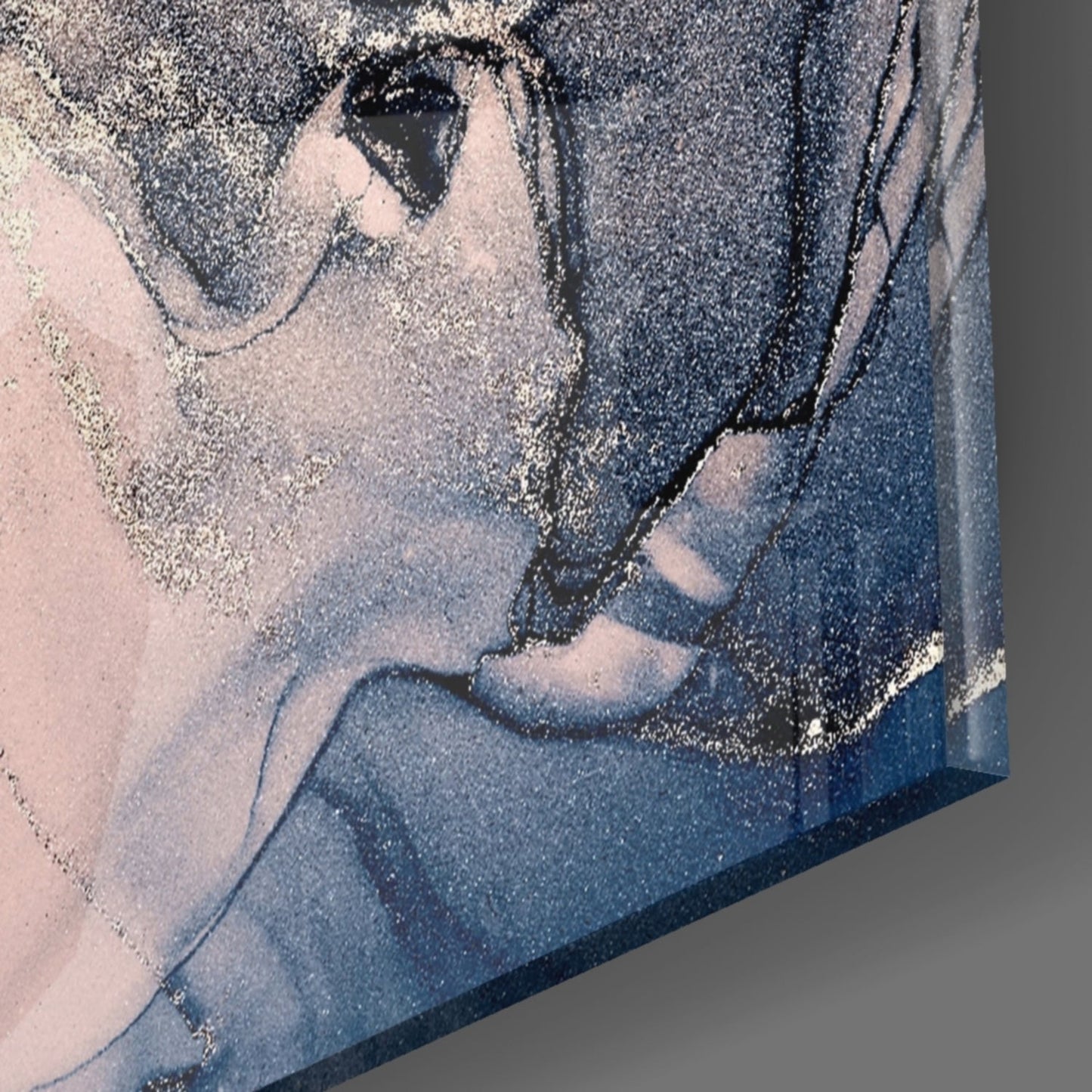 Blush Navy Ink Swirl Glass Wall Art