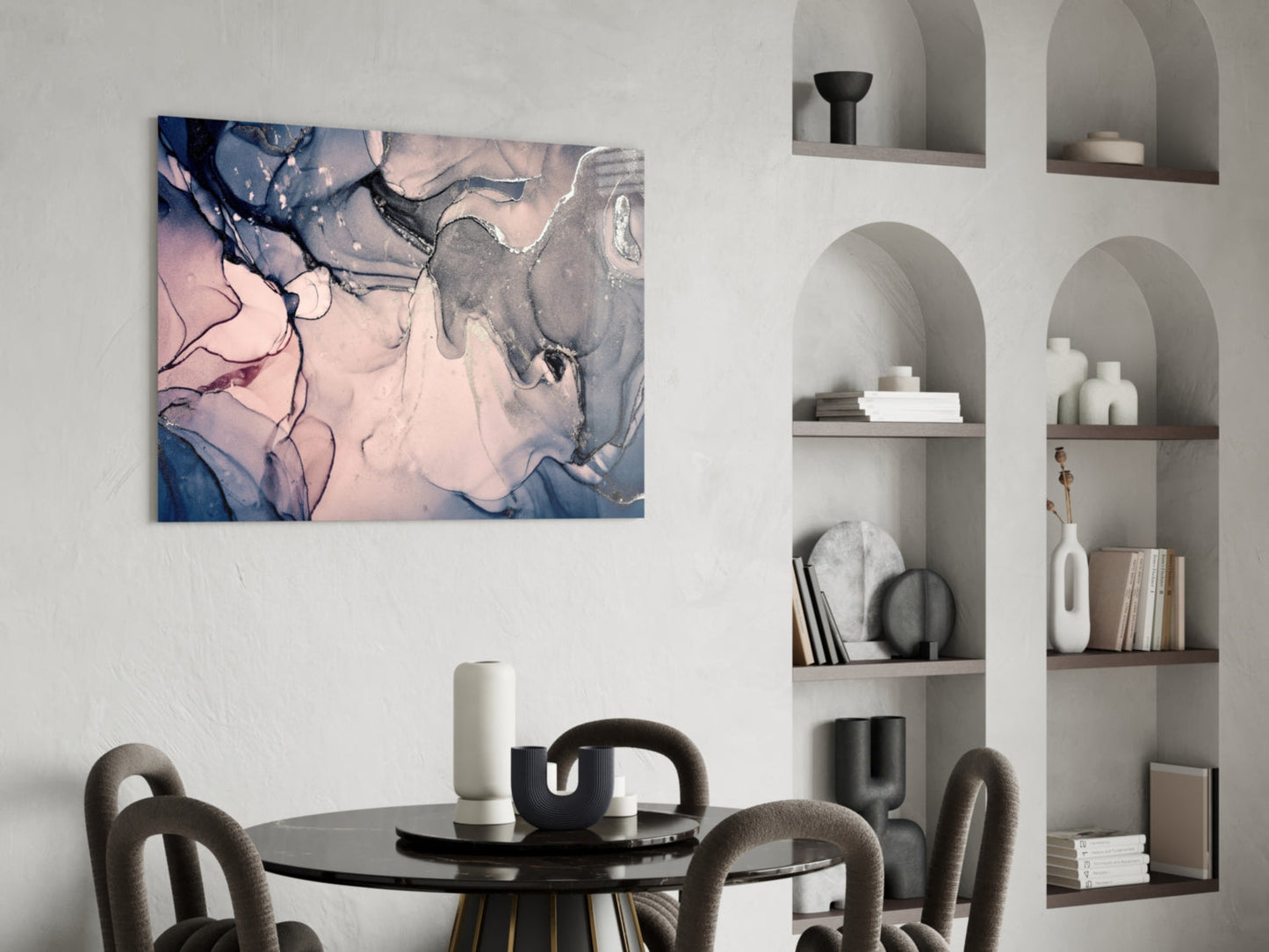 Blush Navy Ink Swirl Glass Wall Art