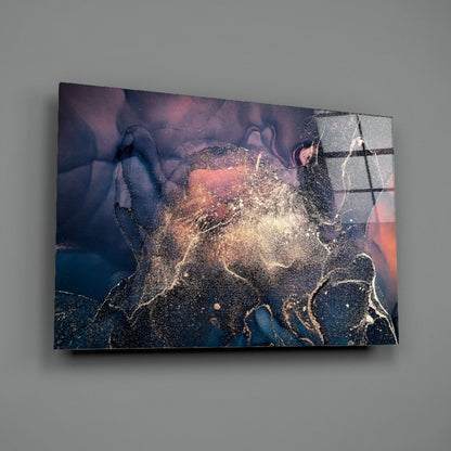 Navy Coral Gold Ink Burst Glass Wall Art