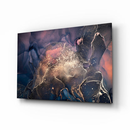 Navy Coral Gold Ink Burst Glass Wall Art