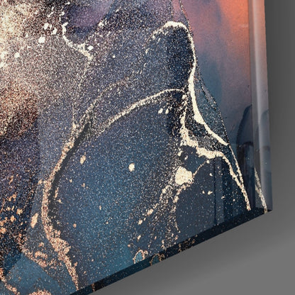 Navy Coral Gold Ink Burst Glass Wall Art