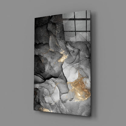 Charcoal Black Gold Ink Glass Wall Art